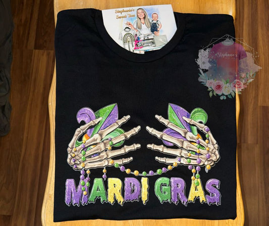 Skeleton Hands Over Chest Mardi Gras Tee